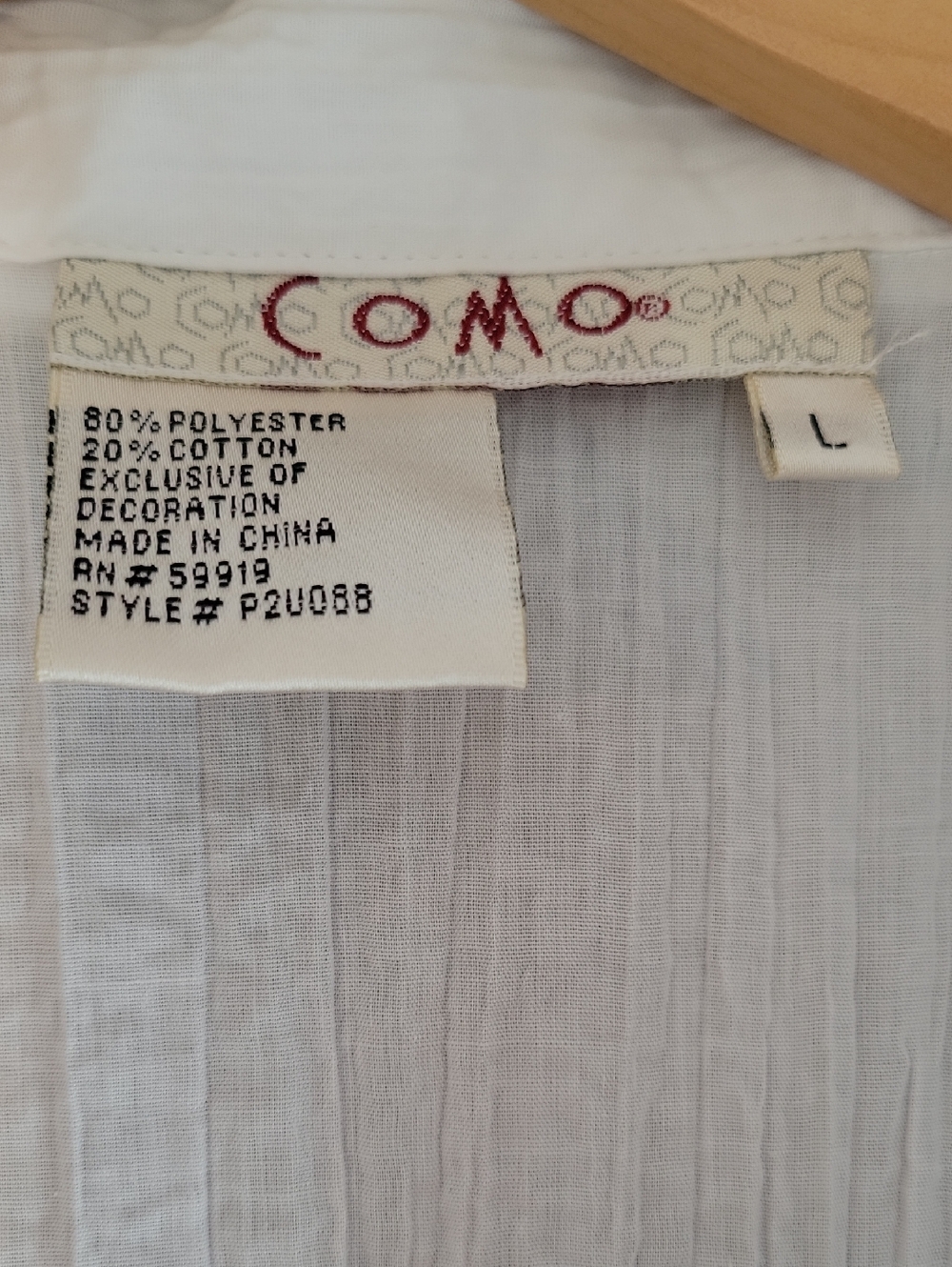 New w/Tags COMO Vintage White Button-Down Crinkle Shirt with Floral Embroidery - Picture 2 of 8